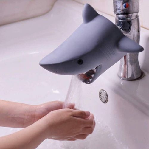  [아마존베스트]Odowalker Cartoon Faucet Extender Washbasin Bath Spout Cover Cute Animal Toy Faucet Cover Bath Safety Fun for Babies Toddlers Kids Children (Grey Shark)