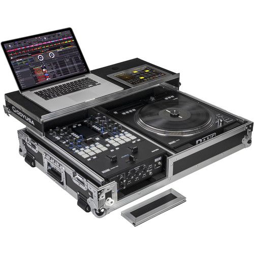  Odyssey Flight Zone Glide Style DJ Coffin for Rane Seventy-Two Mixer & Twelve Controller (Silver & Chrome Hardware)