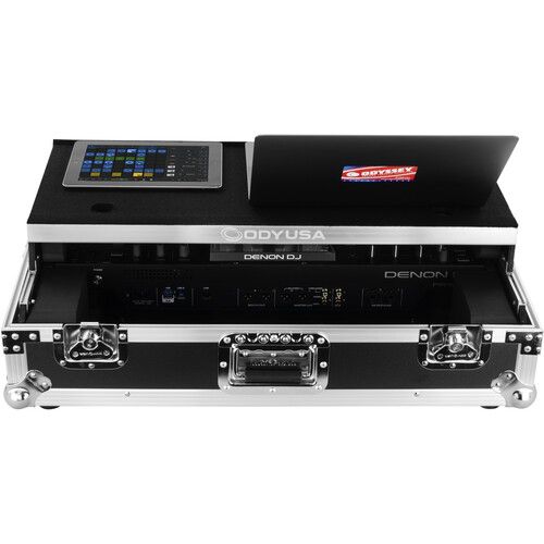  Odyssey Flight Zone Glide Style Flight Case for Denon Prime 2 Controller System (Silver on Black)