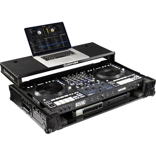  Odyssey Black Label Glide Style Flight Case with Wheels for RANE FOUR DJ Controller (Black on Black)