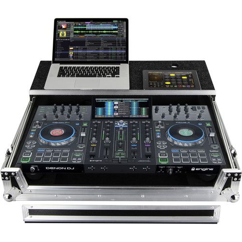  Odyssey Flight Zone Glide Style Case for Denon Prime 4+ DJ Controller (Silver and Black)