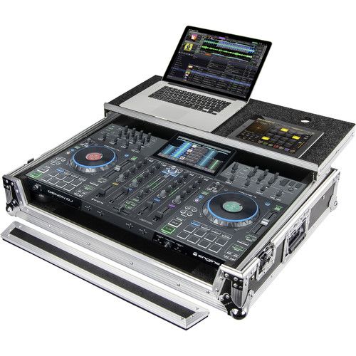  Odyssey Flight Zone Glide Style Case for Denon Prime 4+ DJ Controller (Silver and Black)