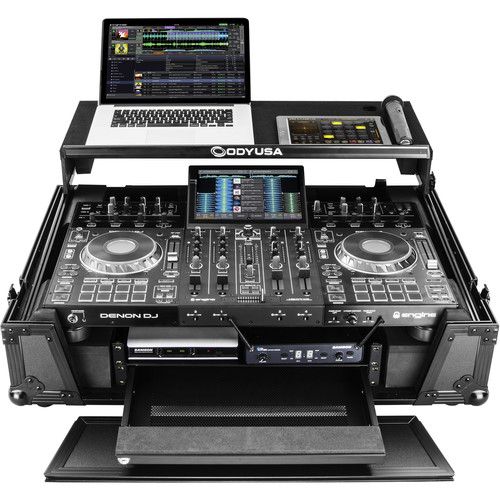  Odyssey Flight Zone Case with Laptop Platform and 2 RU Rackspace for Denon DJ Prime 4 (Black)