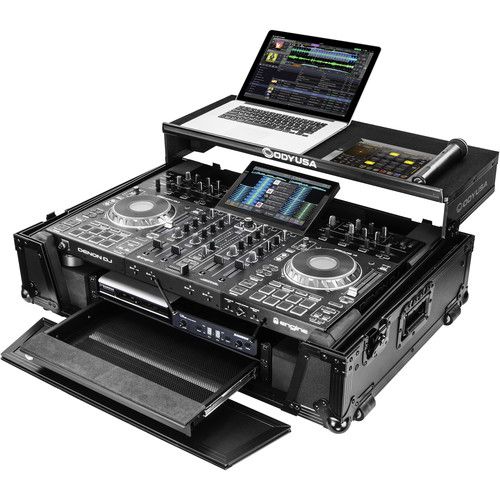  Odyssey Flight Zone Case with Laptop Platform and 2 RU Rackspace for Denon DJ Prime 4 (Black)