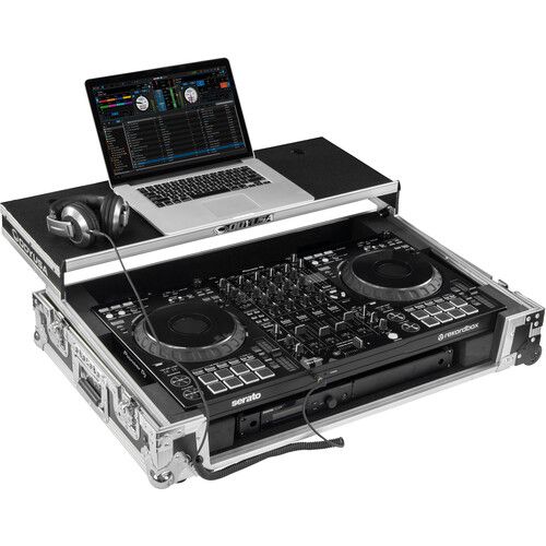  Odyssey DDJ-FLX10 Flight Case with Glide-Style Laptop Platform and Corner Wheels (Black/Silver)