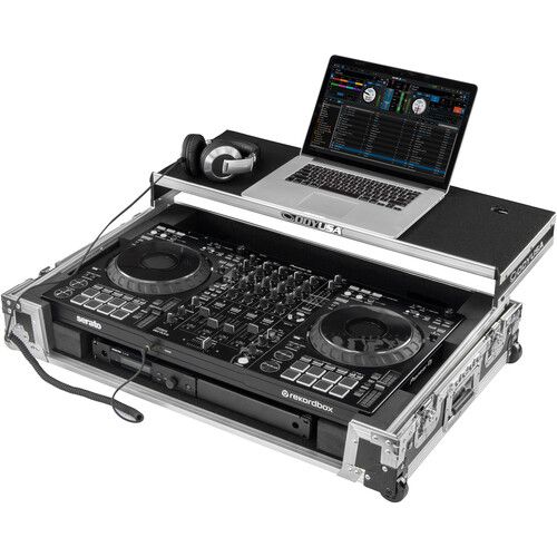  Odyssey DDJ-FLX10 Flight Case with Glide-Style Laptop Platform and Corner Wheels (Black/Silver)