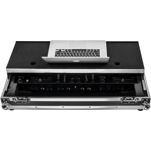  Odyssey Glide-Style Flight Case with Wheels and Laptop Platform for Pioneer DDJ-Rev7 (Black with Silver Hardware)