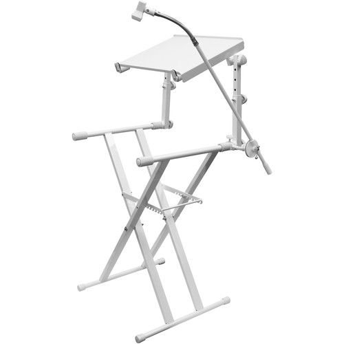  Odyssey X-Stand Combo Dual-Tier Heavy-Duty Folding Stand with Microphone Boom & Laptop/Gear Shelf (white)