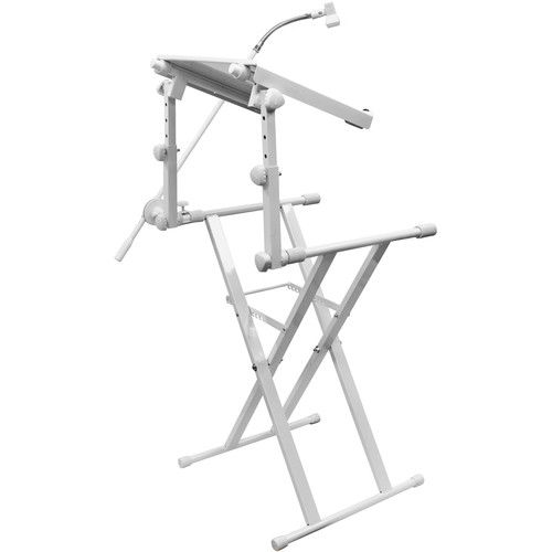  Odyssey X-Stand Combo Dual-Tier Heavy-Duty Folding Stand with Microphone Boom & Laptop/Gear Shelf (white)