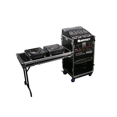  ODYSSEY Odyssey FZ1116WDLX Flight Zone Ata Combo Rack With Wheels And Side Table: 11u Top Slant, 16u Vertical