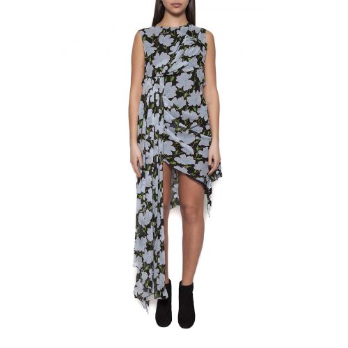  Off-White Floral print silk asymmetric dress