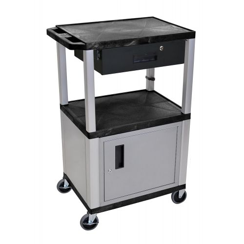  Offex 42H Multipurpose Electric A/V Cart with 3 Shelves,Cabinet and Drawer - Nickel Leg