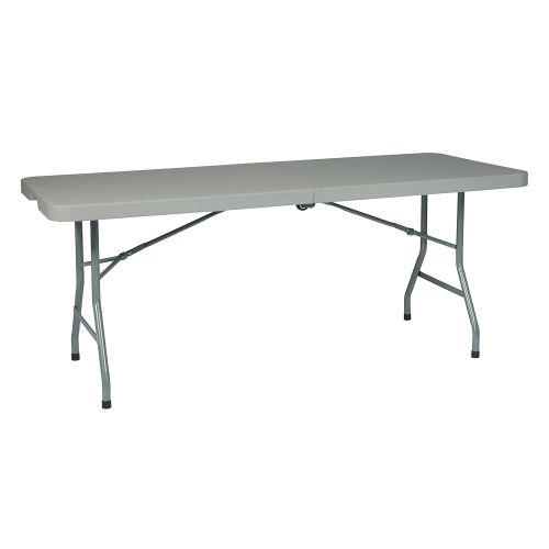  Office Star Resin Multipurpose Rectangle Table, 6-Feet, Center Folding with Wheels