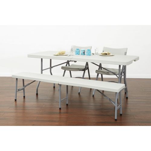  Office Star Resin Multipurpose Rectangle Table, 6-Feet, Center Folding with Wheels