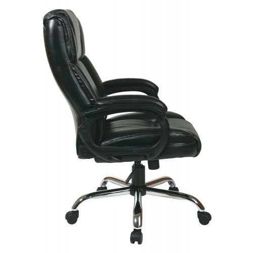  Office Star Executive Black Eco Leather Big Mans Adjustable Office Chair with Padded Loop Arms and Chrome Base