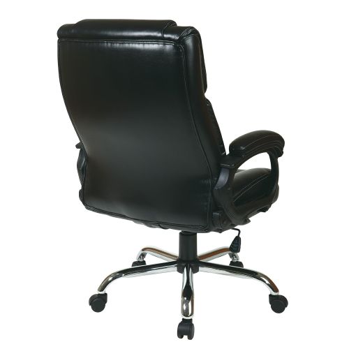  Office Star Executive Black Eco Leather Big Mans Adjustable Office Chair with Padded Loop Arms and Chrome Base