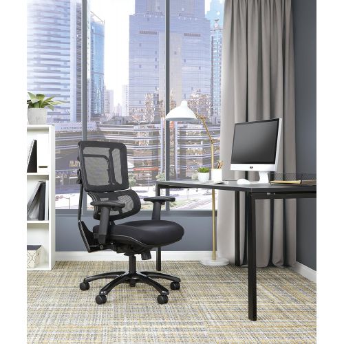  Office Star Breathable Black Vertical Mesh Back and Padded Coal FreeFlex Mesh Seat Managers Chair with Adjustable Arms and Polished Black Accents