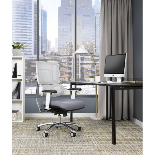  Office Star Breathable White Vertical Mesh Back and Padded Steel Mesh Seat Managers Chair with Adjustable Arms and Polished Aluminum Accents, Steel Seat