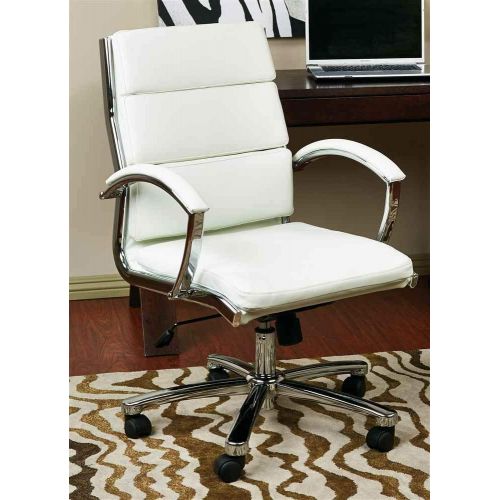  Office Star Mid Back Executive Faux Leather Chair with Chrome Finished Base and Padded Arms, White