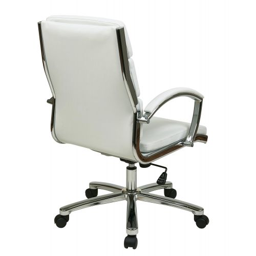  Office Star Mid Back Executive Faux Leather Chair with Chrome Finished Base and Padded Arms, White