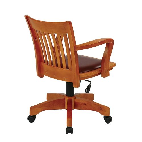  Office Star Deluxe Wood Bankers Desk Chair with Brown Vinyl Padded Seat, Fruit Wood