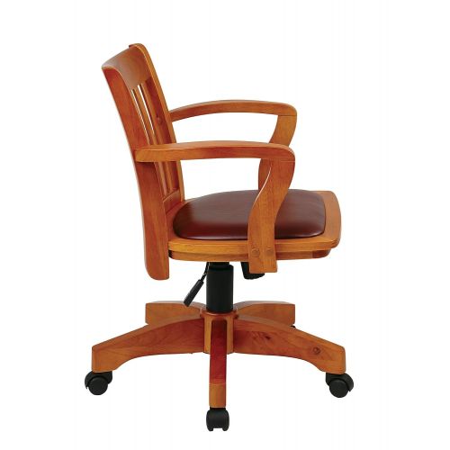  Office Star Deluxe Wood Bankers Desk Chair with Brown Vinyl Padded Seat, Fruit Wood