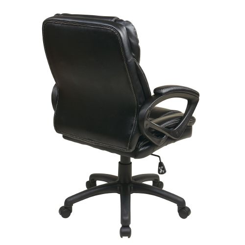  Office Star Faux Leather Managers Chair with Padded Arms, Black