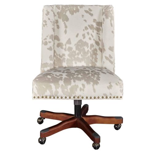  Office chair Linon Home Decor Linon Draper Linen Cow Print Office Chair, Walnut