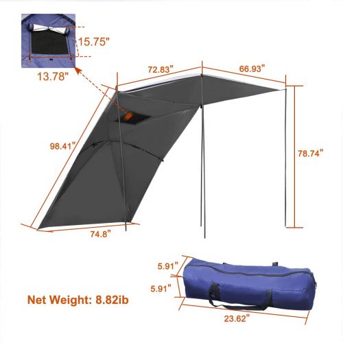  Offroading UBOWAY Awning Sun Shelter - Waterproof Auto Canopy Camper Trailer Tent Roof Top for SUV, MPV, Hatchback, Minivan, Sedan, Camping, Outdoor，5-6Persons