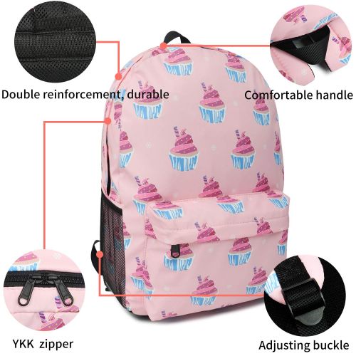  Oflamn Pink Cupcakes Backpack | Bookbag | Daypack | Fit in 15 Laptop and Multi-pockets with YKK zippers | Super Light Waterproof Nylon | Perfect for Work, Commute, Travel & College