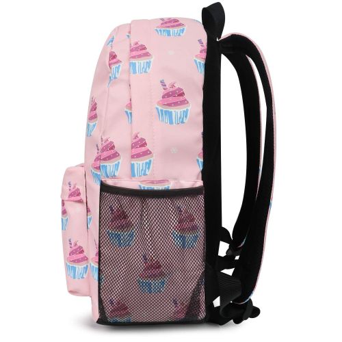 Oflamn Pink Cupcakes Backpack | Bookbag | Daypack | Fit in 15 Laptop and Multi-pockets with YKK zippers | Super Light Waterproof Nylon | Perfect for Work, Commute, Travel & College