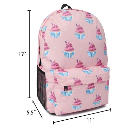  Oflamn Pink Cupcakes Backpack | Bookbag | Daypack | Fit in 15 Laptop and Multi-pockets with YKK zippers | Super Light Waterproof Nylon | Perfect for Work, Commute, Travel & College