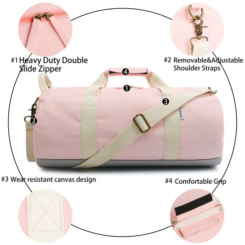  Oflamn Overnight Bag Canvas Sports Gym Weekender Round Weekend Duffel Bag (Pink)