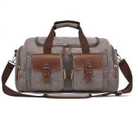 Oflamn PU Leather Canvas Duffle Bag Weekend Overnight Bag Travel Tote Duffel Luggage