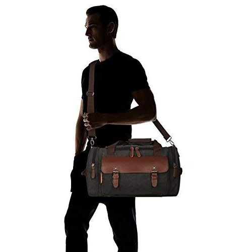  Oflamn PU Leather Canvas Duffle Bag Weekend Overnight Bag Travel Tote Duffel Luggage