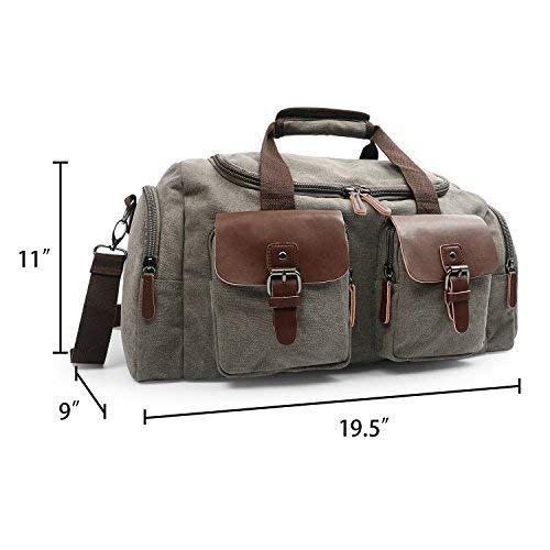  Oflamn PU Leather Canvas Duffle Bag Weekend Overnight Bag Travel Tote Duffel Luggage