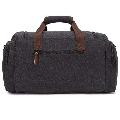  Oflamn PU Leather Canvas Duffle Bag Weekend Overnight Bag Travel Tote Duffel Luggage