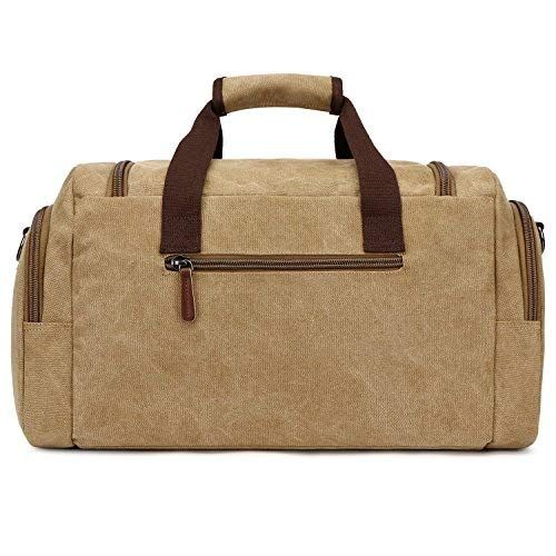  Oflamn PU Leather Canvas Duffle Bag Weekend Overnight Bag Travel Tote Duffel Luggage