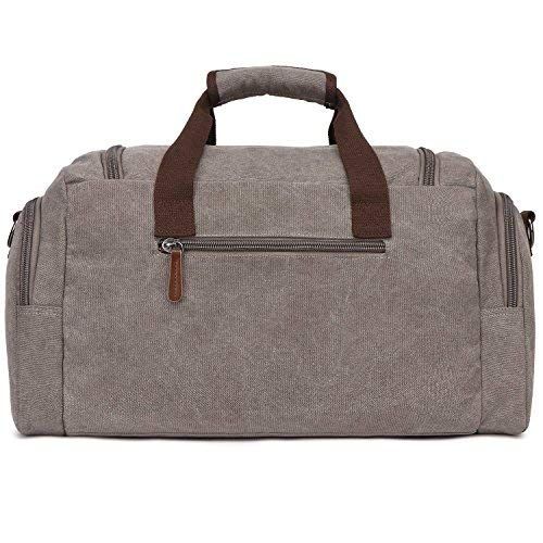  Oflamn PU Leather Canvas Duffle Bag Weekend Overnight Bag Travel Tote Duffel Luggage