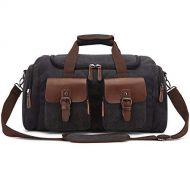 Oflamn PU Leather Canvas Duffle Bag Weekend Overnight Bag Travel Tote Duffel Luggage