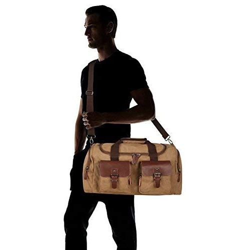  Oflamn PU Leather Canvas Duffle Bag Weekend Overnight Bag Travel Tote Duffel Luggage