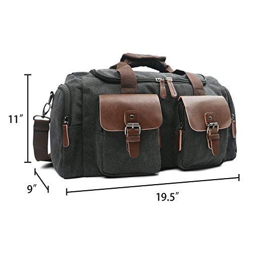  Oflamn PU Leather Canvas Duffle Bag Weekend Overnight Bag Travel Tote Duffel Luggage