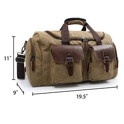  Oflamn PU Leather Canvas Duffle Bag Weekend Overnight Bag Travel Tote Duffel Luggage