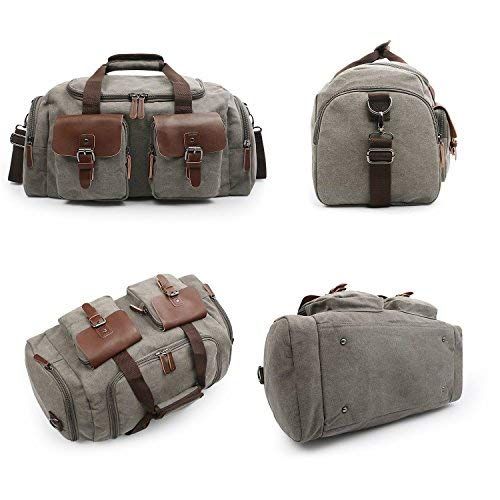  Oflamn PU Leather Canvas Duffle Bag Weekend Overnight Bag Travel Tote Duffel Luggage