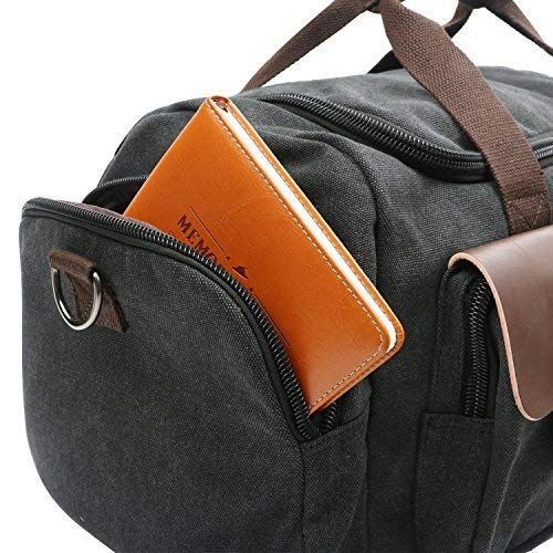  Oflamn PU Leather Canvas Duffle Bag Weekend Overnight Bag Travel Tote Duffel Luggage