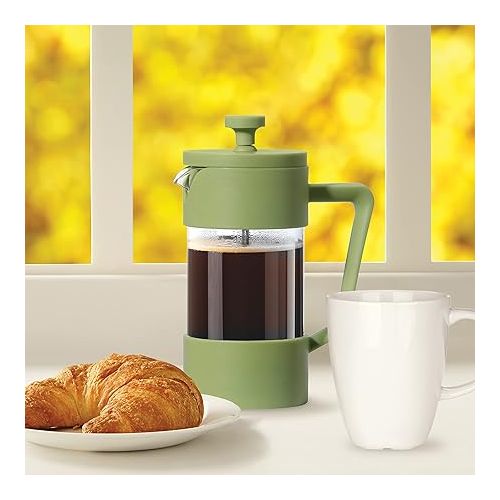 Oggi French Press Coffee Maker (12oz)- Borosilicate Glass, Coffee Press, Single Cup French Press, 3 cup Capacity, Olive