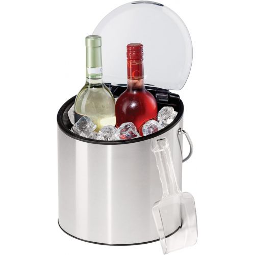  Oggi Stainless Steel Ice and Wine Bucket with Flip Top Lid and Ice Scoop, Holds 2 Bottles