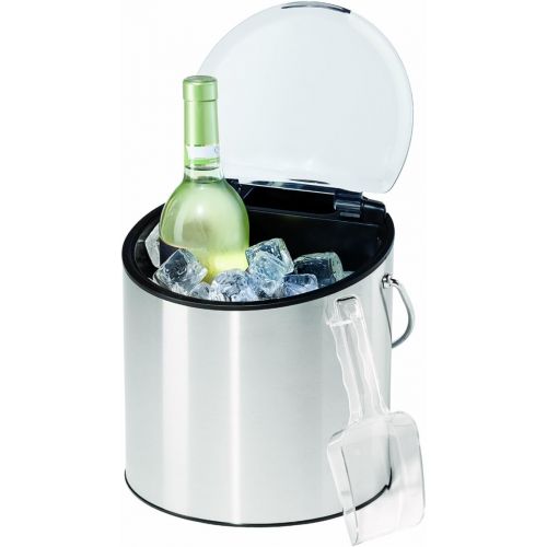  Oggi Stainless Steel Ice and Wine Bucket with Flip Top Lid and Ice Scoop, Holds 2 Bottles