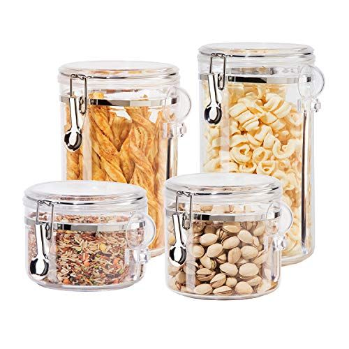  Oggi 4-Piece Acrylic Canister Set with Airtight Lids and Acrylic Spoons-Set Includes 1 each 28oz, 38oz, 59oz, 72oz: Kitchen Storage And Organization Product Sets: Kitchen & Dining