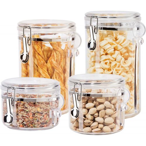  Oggi 4-Piece Acrylic Canister Set with Airtight Lids and Acrylic Spoons-Set Includes 1 each 28oz, 38oz, 59oz, 72oz: Kitchen Storage And Organization Product Sets: Kitchen & Dining